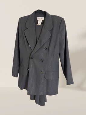 Dani Max Petite Black Metallic Pinstripe 2-Piece Pant Suit Size 12P | Formal